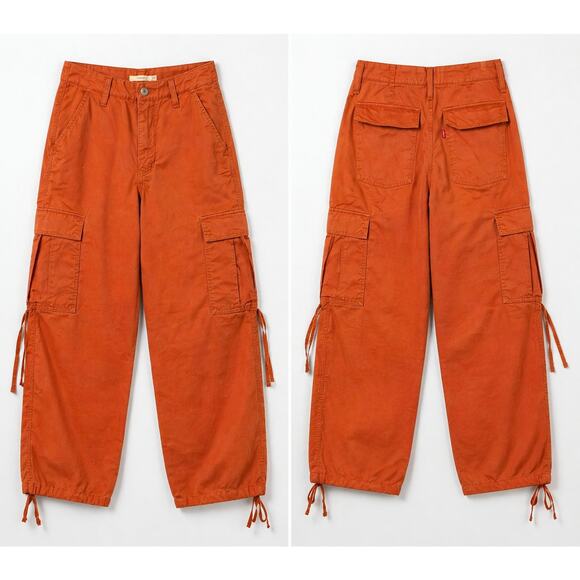 Levi's Pants - Levi’s 94 Baggy Cargo Pants Orange Wide Leg Utility Pants Tie Cuff Size 27 NWOT